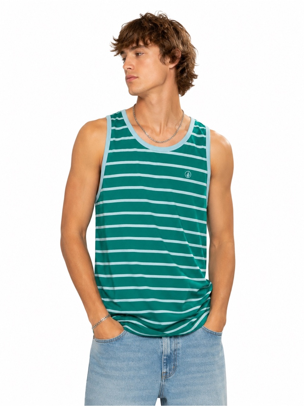 Volcom Green/blue Striped Tank Top XL